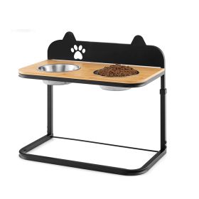 Raised Pets Cats Dog Feeding Station Elevated Pet Feeder - Black & Natural - Style A