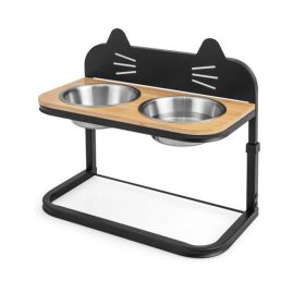 Raised Pets Cats Dog Feeding Station Elevated Pet Feeder - Black & Natural - Style B