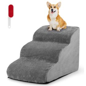 3-Tier Non-Slip Dog Steps with High-Density Sponge and Silicone Paw Prints - Gray