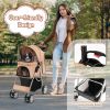 Folding Pet Stroller with Storage Basket and Adjustable Canopy - Beige