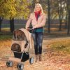 Folding Pet Stroller with Storage Basket and Adjustable Canopy - Beige