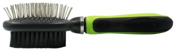 Pet Life Flex Series 2-in-1 Dual-Sided Pin and Bristle Grooming Pet Brush - Green