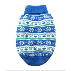 Dog Cable Knit 100% Cotton Sweater Snowflakes and Hearts Blue (size: 2X-Large)